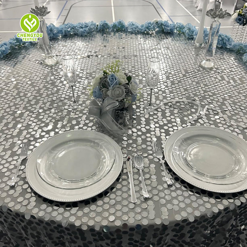 CY-TAB-006 Gold Glitter Sequin Tablecloth Wedding Engagement Reception Party Decoration