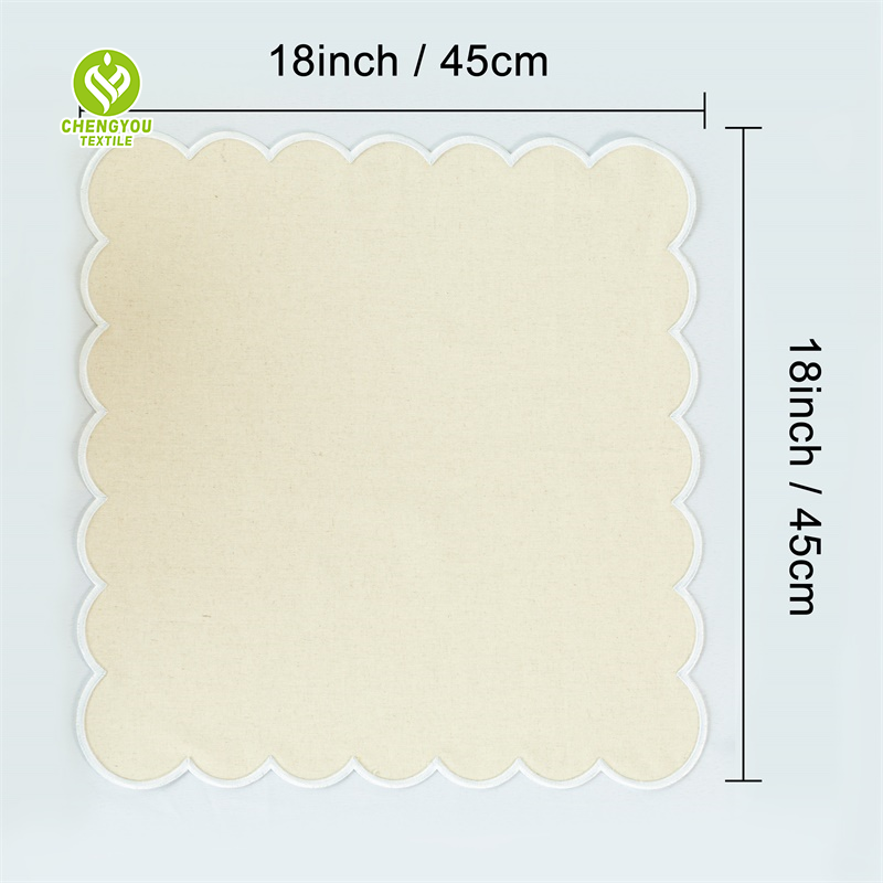 Light Blue Embroidered Cotton Linen Scalloped Placemats Towel Scallop Edge Cloth Napkins