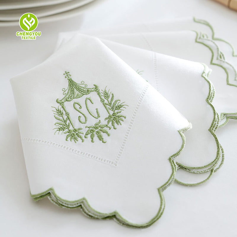 CY-NAP-002 Alphabet Pattern Scalloped Embroidery Napkin