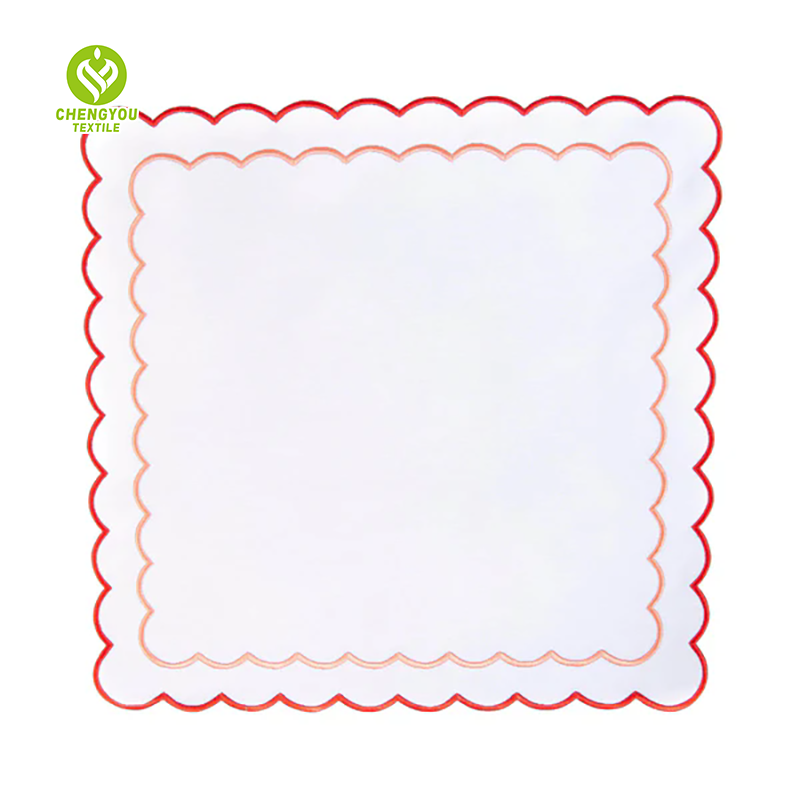 CY-NAP-003 Simple Design Scalloped Embroidery Napkin
