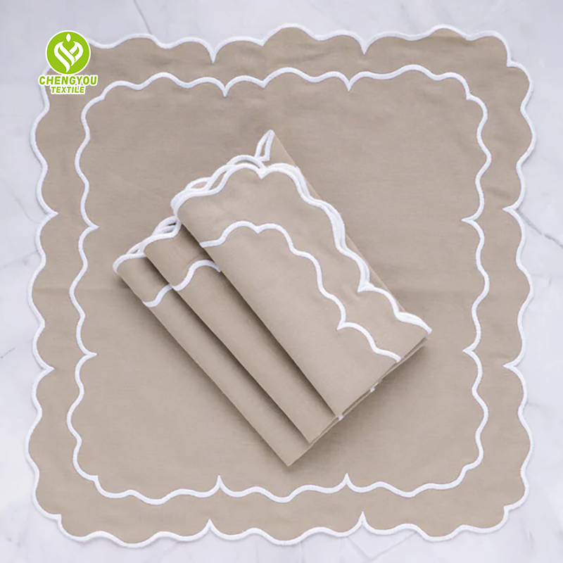 CY-NAP-004 Double Line Scalloped Embroidery Napkin