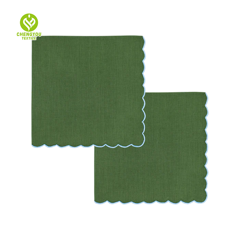 CY-NAP-008 Leaf Design Scalloped Embroidery Napkin
