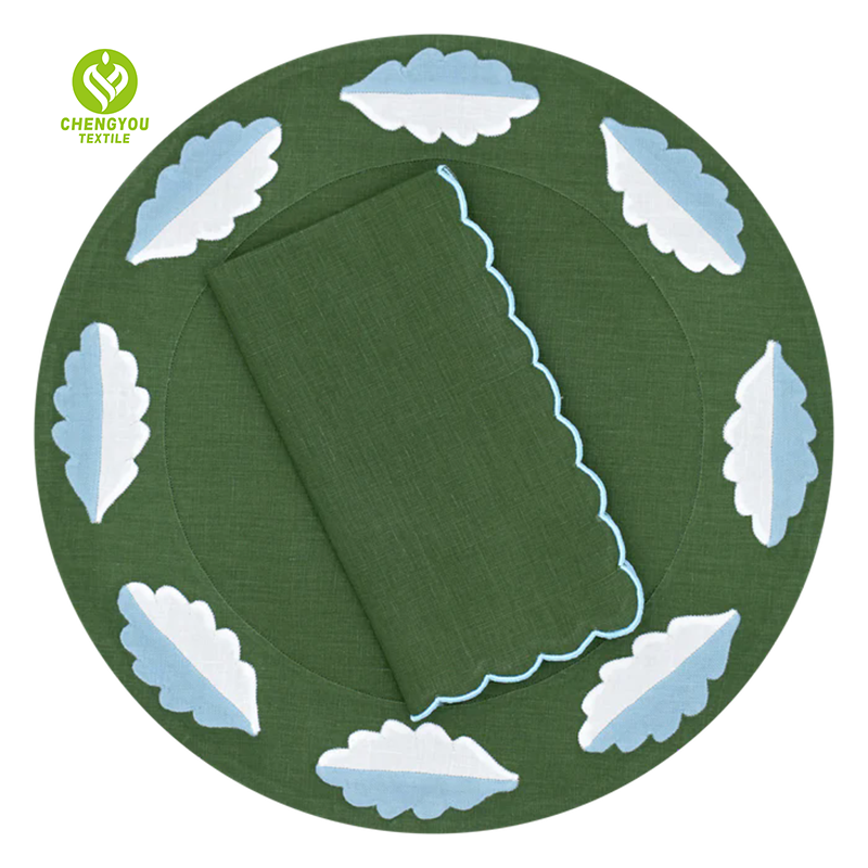 CY-NAP-008 Leaf Design Scalloped Embroidery Napkin
