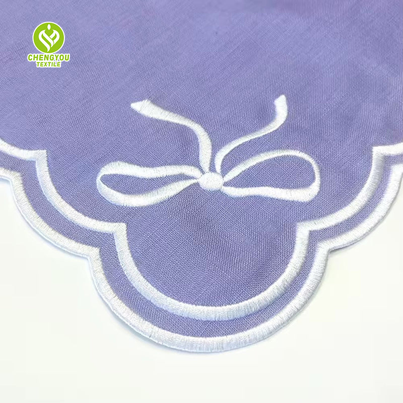 CY-NAP-010 Violet Color Design Scalloped Embroidery Napkin