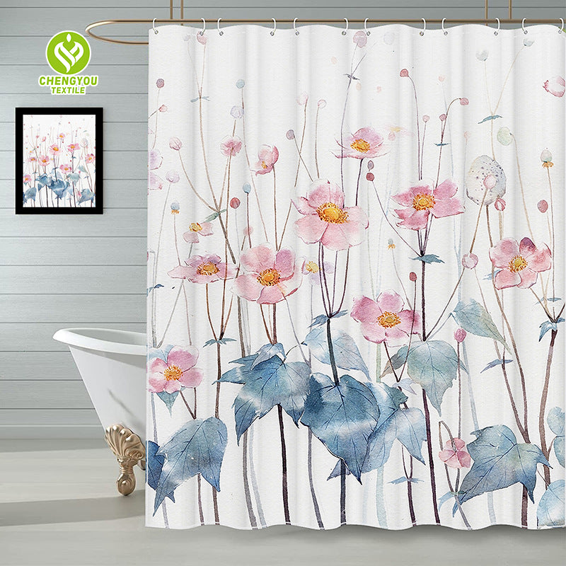 CY-SC-008 100% Polyester Waterproof Leaf Vine Printing Shower Curtain