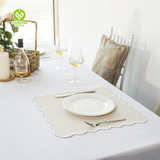 Light Blue Embroidered Cotton Linen Scalloped Placemats Towel Scallop Edge Cloth Napkins