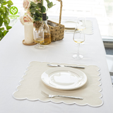 Light Blue Embroidered Cotton Linen Scalloped Placemats Towel Scallop Edge Cloth Napkins