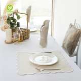 Light Blue Embroidered Cotton Linen Scalloped Placemats Towel Scallop Edge Cloth Napkins