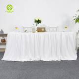 Wholesale Child Birthday Chiffon Fancy Rectangular Pink Tulle Table Skirts for Wedding Party Decoration