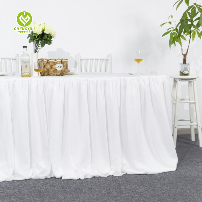 Wholesale Child Birthday Chiffon Fancy Rectangular Pink Tulle Table Skirts for Wedding Party Decoration