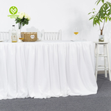 Wholesale Child Birthday Chiffon Fancy Rectangular Pink Tulle Table Skirts for Wedding Party Decoration