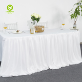 Wholesale Child Birthday Chiffon Fancy Rectangular Pink Tulle Table Skirts for Wedding Party Decoration