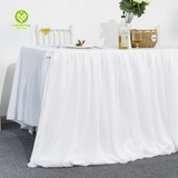 Wholesale Child Birthday Chiffon Fancy Rectangular Pink Tulle Table Skirts for Wedding Party Decoration