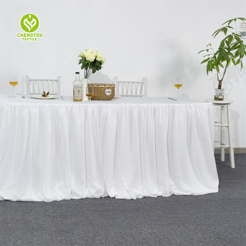 Wholesale Child Birthday Chiffon Fancy Rectangular Pink Tulle Table Skirts for Wedding Party Decoration