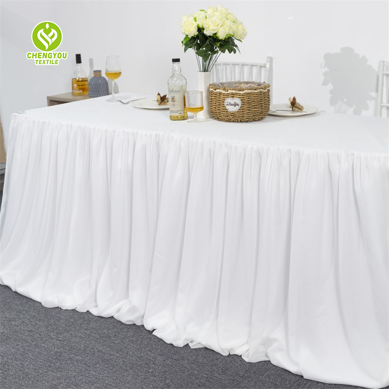 Wholesale Child Birthday Chiffon Fancy Rectangular Pink Tulle Table Skirts for Wedding Party Decoration
