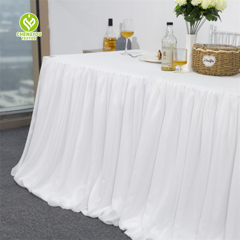 Wholesale Child Birthday Chiffon Fancy Rectangular Pink Tulle Table Skirts for Wedding Party Decoration