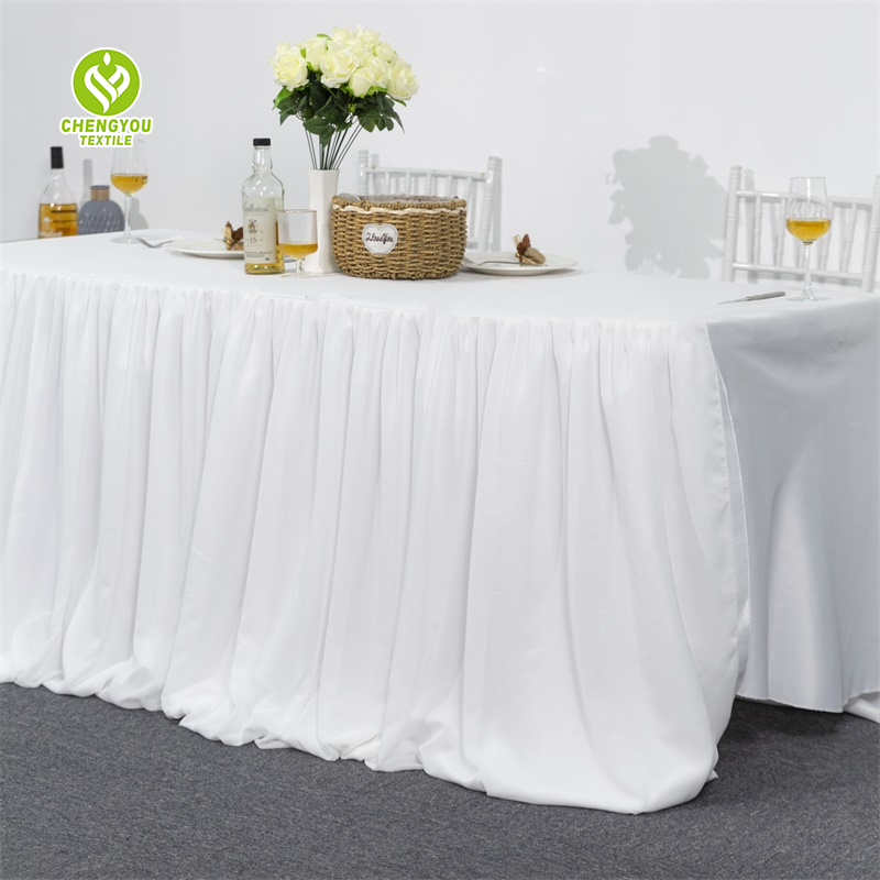 Wholesale Child Birthday Chiffon Fancy Rectangular Pink Tulle Table Skirts for Wedding Party Decoration