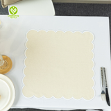 Light Blue Embroidered Cotton Linen Scalloped Placemats Towel Scallop Edge Cloth Napkins
