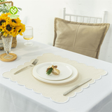 Light Blue Embroidered Cotton Linen Scalloped Placemats Towel Scallop Edge Cloth Napkins