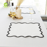 Luxury Kitchen Napkins Cotton Dinner Scalloped Linen Table Napkins Cloth with Embroidery