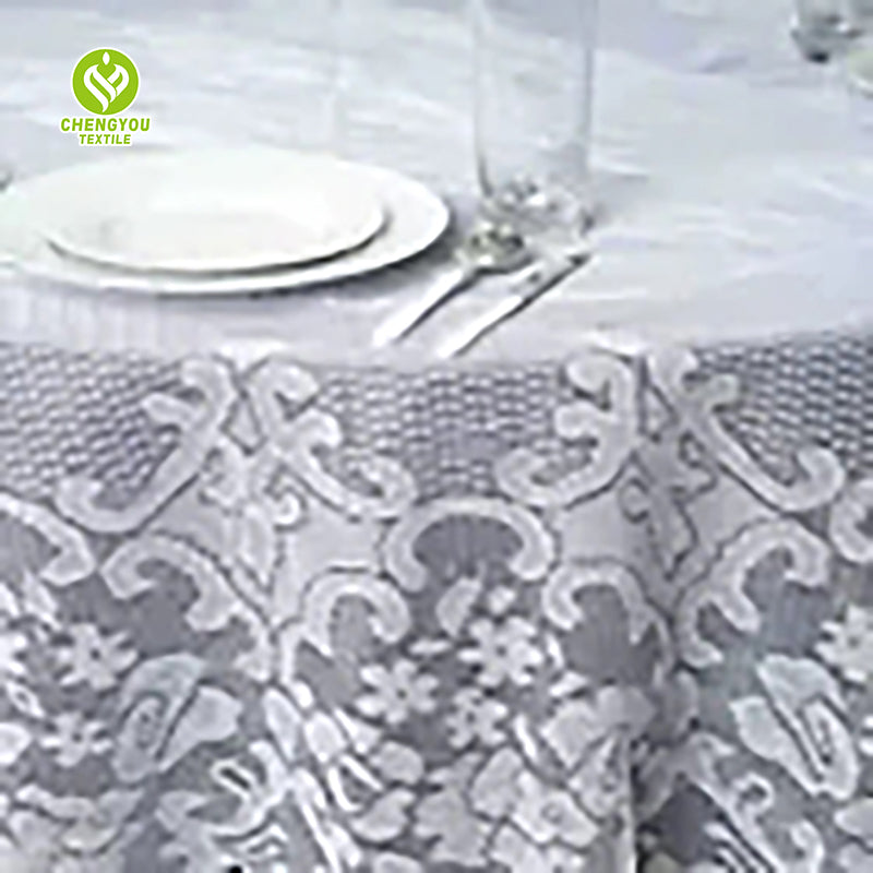 CY-TAB-024 White Round Tablecloth with Floral Lace Table Linens Wedding Party Events Decorations Dining