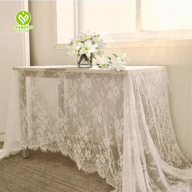 CY-TAB-024 White Round Tablecloth with Floral Lace Table Linens Wedding Party Events Decorations Dining