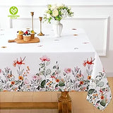 CY-TAB-007 Floral Tablecloth, Washable Polyester Summer Spring Table Cloths Wrinkle Resistant for Dining