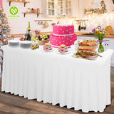 CY-TAB-020 Thick 2 in 1 Spandex Table Skirt Table Cover,Rectangle Fitted Tablecloth with Pleated Skirt,Wrinkle Free Rectangular Table Cloth for Banquets and Vendor Event