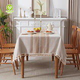 CY-TAB-022 Tassels Faux linen Fabric Table Cover for Dining Parties Kitchen