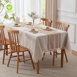 CY-TAB-022 Tassels Faux linen Fabric Table Cover for Dining Parties Kitchen