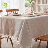 CY-TAB-022 Tassels Faux linen Fabric Table Cover for Dining Parties Kitchen