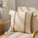 CY-CC-006 Line Style Pillow Covers with Tufted Bohemian Tassels