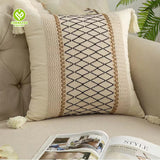 CY-CC-006 Line Style Pillow Covers with Tufted Bohemian Tassels