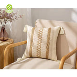 CY-CC-006 Line Style Pillow Covers with Tufted Bohemian Tassels