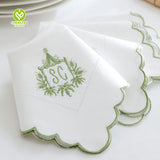 CY-NAP-002 Alphabet Pattern Scalloped Embroidery Napkin