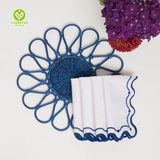 CY-NAP-006 Dark Blue Scalloped Embroidery Napkin