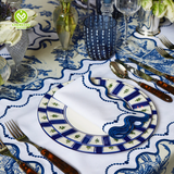 CY-NAP-006 Dark Blue Scalloped Embroidery Napkin