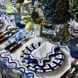 CY-NAP-006 Dark Blue Scalloped Embroidery Napkin