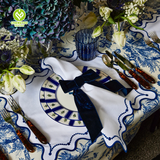 CY-NAP-006 Dark Blue Scalloped Embroidery Napkin