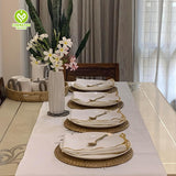 CY-NAP-009 Golden Yellow Line Design Scalloped Embroidery Napkin