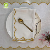 CY-NAP-009 Golden Yellow Line Design Scalloped Embroidery Napkin