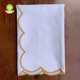 CY-NAP-009 Golden Yellow Line Design Scalloped Embroidery Napkin