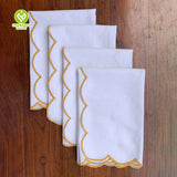 CY-NAP-009 Golden Yellow Line Design Scalloped Embroidery Napkin