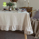 CY-TAB-027 Pastoral Style Cotton Linen Ruffle Tablecloth