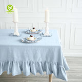 CY-TAB-027 Pastoral Style Cotton Linen Ruffle Tablecloth