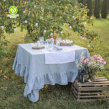 CY-TAB-027 Pastoral Style Cotton Linen Ruffle Tablecloth