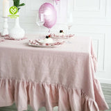 CY-TAB-027 Pastoral Style Cotton Linen Ruffle Tablecloth