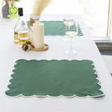 Scallop Edge Wave Placemats Custom Luxury Linen Embroidered Scalloped Round Placemats with Napkin