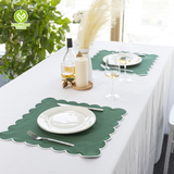 Scallop Edge Wave Placemats Custom Luxury Linen Embroidered Scalloped Round Placemats with Napkin