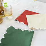 Linen Napkins Custom Embroidery Scalloped Dinner Table Napkins Decor Cotton Fabric Napkins with Embroidery